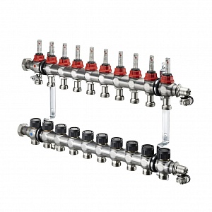 Коллекторная группа Oventrop Multidis SF 1" х ¾", 11 выхода(ов) (с термо вентилями и расходомерами)