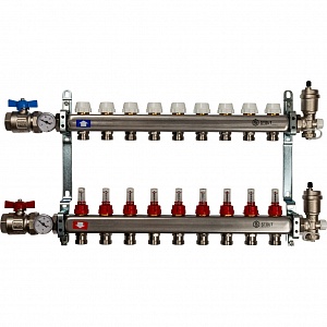 Коллекторная группа Stout SMS 0907 1" х ¾", 9 выхода(ов) (с термо вентилями и расходомерами), нержав